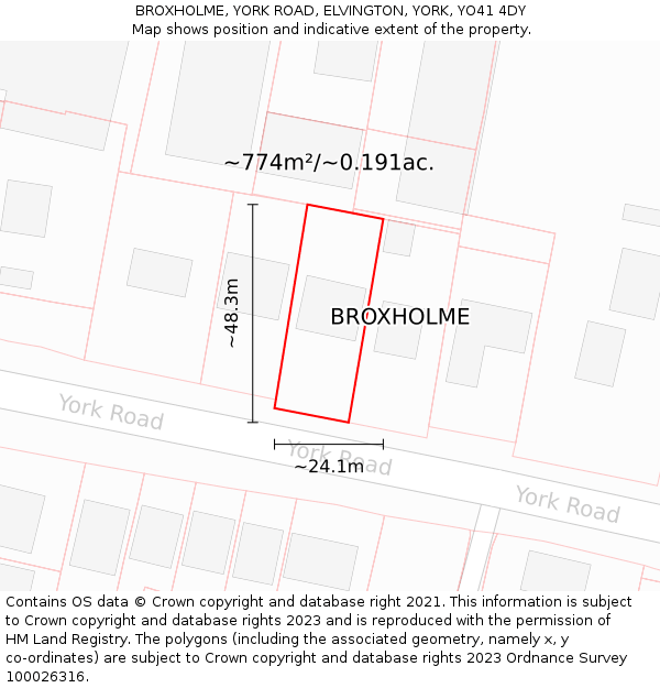 BROXHOLME, YORK ROAD, ELVINGTON, YORK, YO41 4DY: Plot and title map