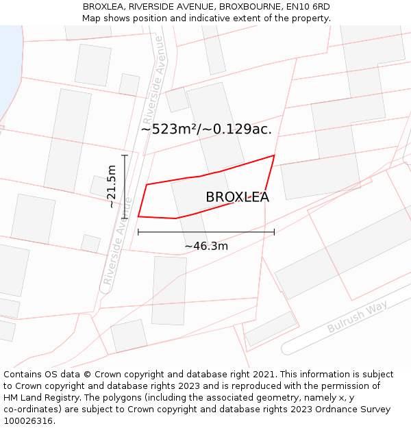 BROXLEA, RIVERSIDE AVENUE, BROXBOURNE, EN10 6RD: Plot and title map