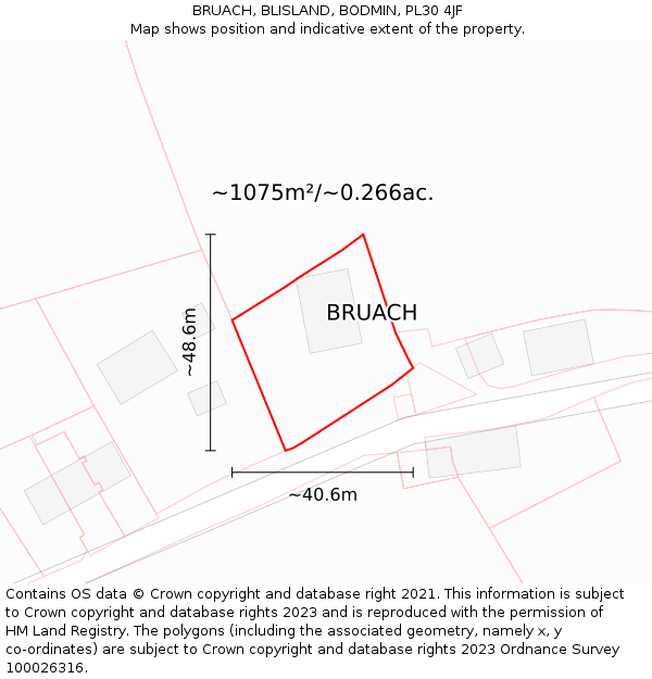BRUACH, BLISLAND, BODMIN, PL30 4JF: Plot and title map