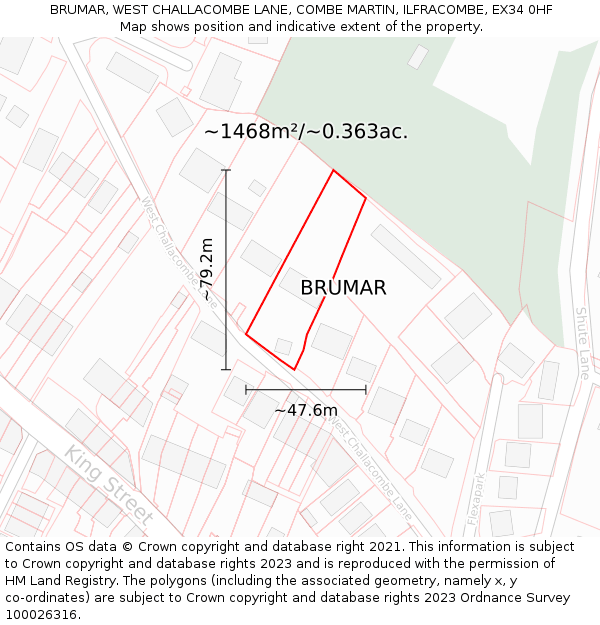 BRUMAR, WEST CHALLACOMBE LANE, COMBE MARTIN, ILFRACOMBE, EX34 0HF: Plot and title map