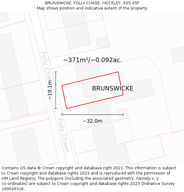 BRUNSWICKE, FOLLY CHASE, HOCKLEY, SS5 4SF: Plot and title map