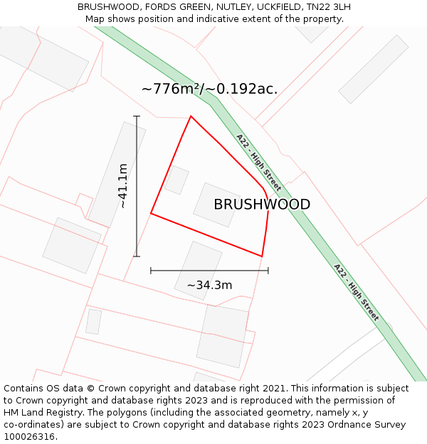 BRUSHWOOD, FORDS GREEN, NUTLEY, UCKFIELD, TN22 3LH: Plot and title map