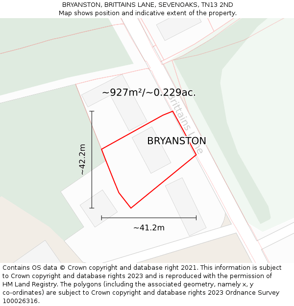 BRYANSTON, BRITTAINS LANE, SEVENOAKS, TN13 2ND: Plot and title map