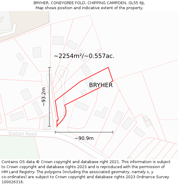 BRYHER, CONEYGREE FOLD, CHIPPING CAMPDEN, GL55 6JL: Plot and title map