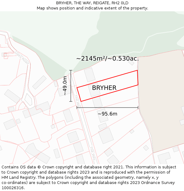 BRYHER, THE WAY, REIGATE, RH2 0LD: Plot and title map