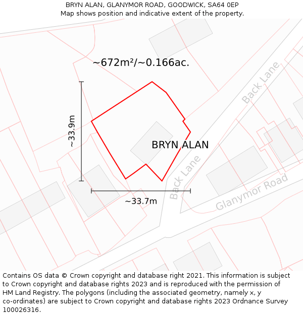 BRYN ALAN, GLANYMOR ROAD, GOODWICK, SA64 0EP: Plot and title map