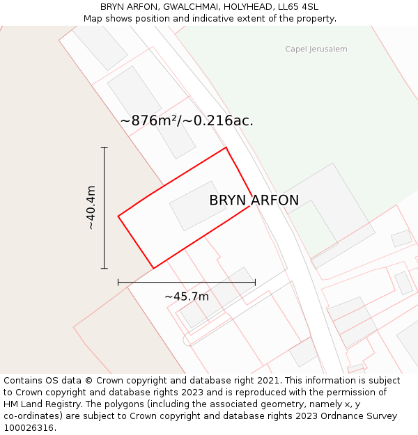 BRYN ARFON, GWALCHMAI, HOLYHEAD, LL65 4SL: Plot and title map
