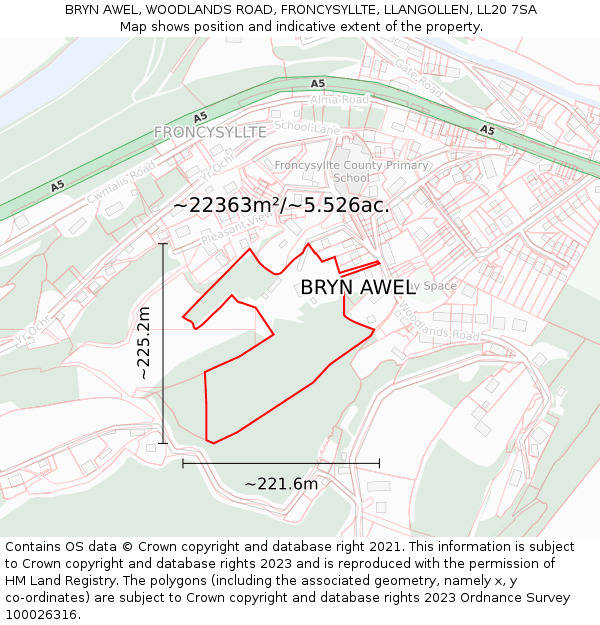 BRYN AWEL, WOODLANDS ROAD, FRONCYSYLLTE, LLANGOLLEN, LL20 7SA: Plot and title map