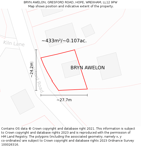 BRYN AWELON, GRESFORD ROAD, HOPE, WREXHAM, LL12 9PW: Plot and title map