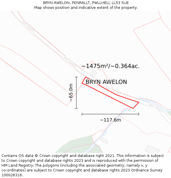 BRYN AWELON, PENRALLT, PWLLHELI, LL53 5UE: Plot and title map