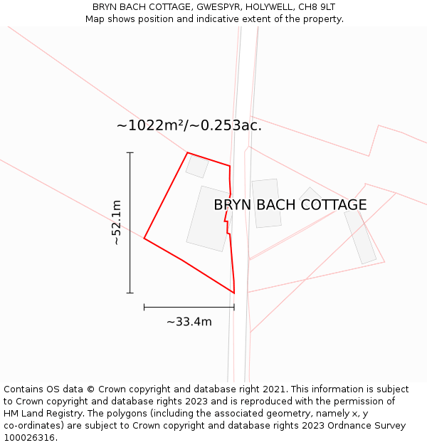 BRYN BACH COTTAGE, GWESPYR, HOLYWELL, CH8 9LT: Plot and title map