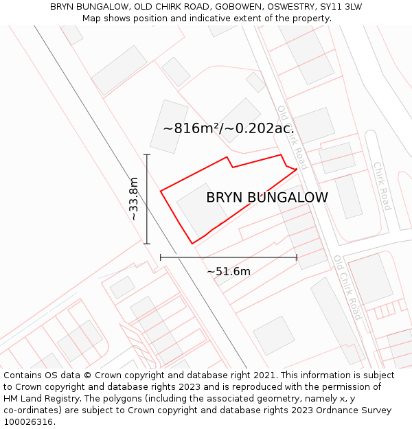 BRYN BUNGALOW, OLD CHIRK ROAD, GOBOWEN, OSWESTRY, SY11 3LW: Plot and title map