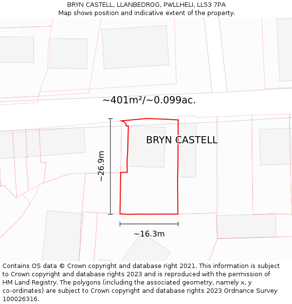 BRYN CASTELL, LLANBEDROG, PWLLHELI, LL53 7PA: Plot and title map