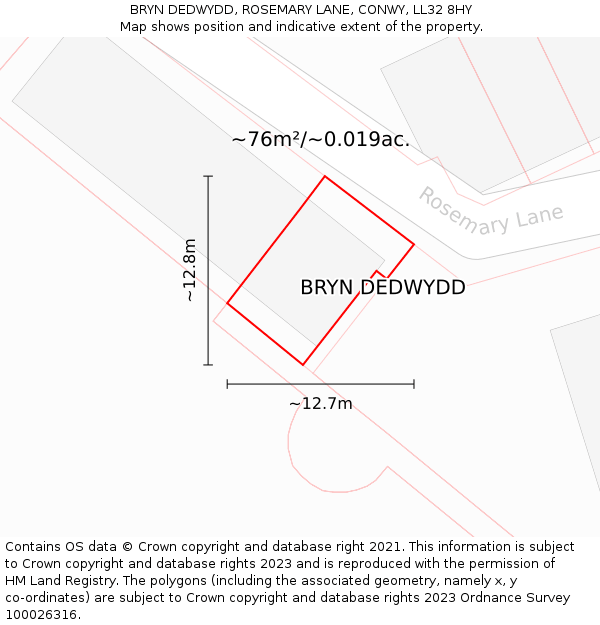 BRYN DEDWYDD, ROSEMARY LANE, CONWY, LL32 8HY: Plot and title map