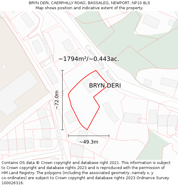 BRYN DERI, CAERPHILLY ROAD, BASSALEG, NEWPORT, NP10 8LS: Plot and title map