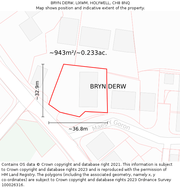 BRYN DERW, LIXWM, HOLYWELL, CH8 8NQ: Plot and title map
