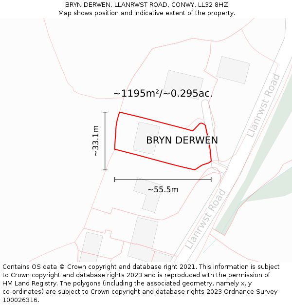 BRYN DERWEN, LLANRWST ROAD, CONWY, LL32 8HZ: Plot and title map