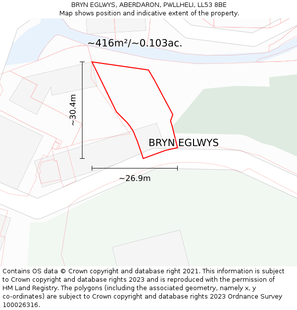 BRYN EGLWYS, ABERDARON, PWLLHELI, LL53 8BE: Plot and title map