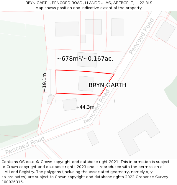 BRYN GARTH, PENCOED ROAD, LLANDDULAS, ABERGELE, LL22 8LS: Plot and title map