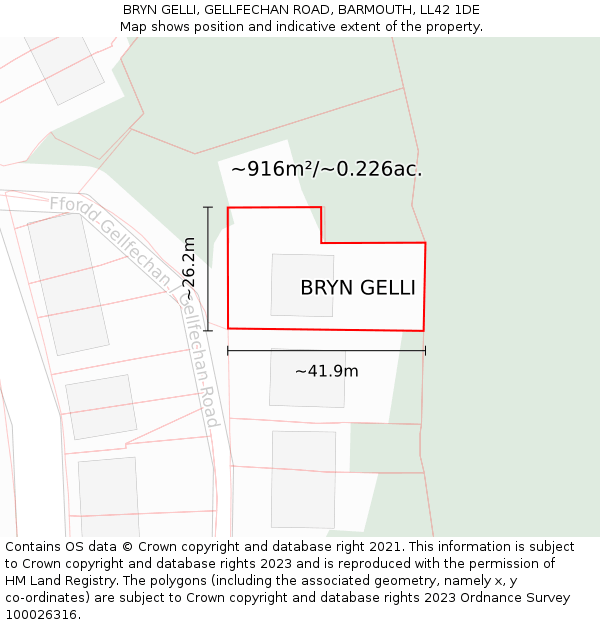 BRYN GELLI, GELLFECHAN ROAD, BARMOUTH, LL42 1DE: Plot and title map