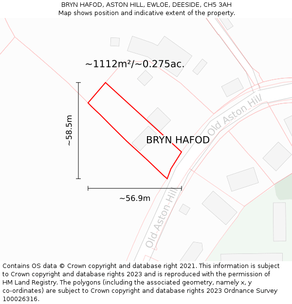 BRYN HAFOD, ASTON HILL, EWLOE, DEESIDE, CH5 3AH: Plot and title map