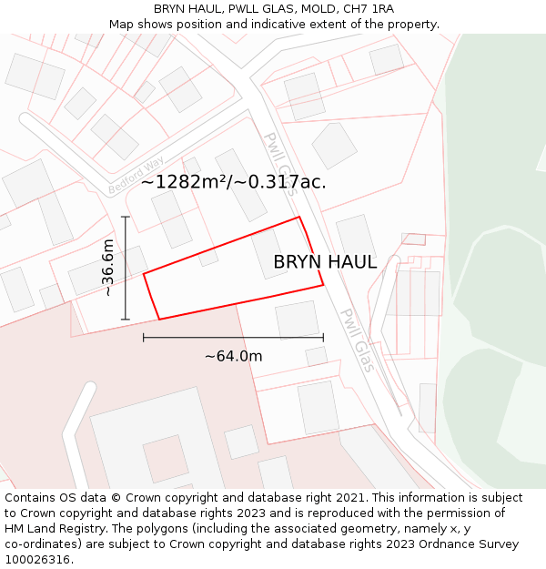 BRYN HAUL, PWLL GLAS, MOLD, CH7 1RA: Plot and title map