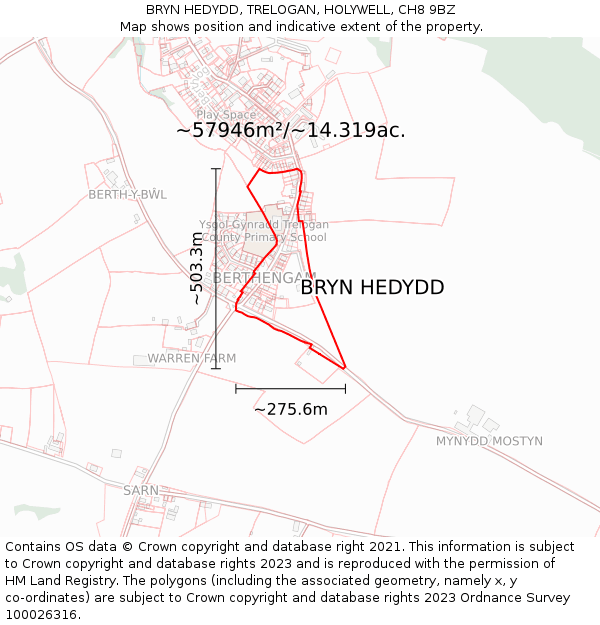 BRYN HEDYDD, TRELOGAN, HOLYWELL, CH8 9BZ: Plot and title map