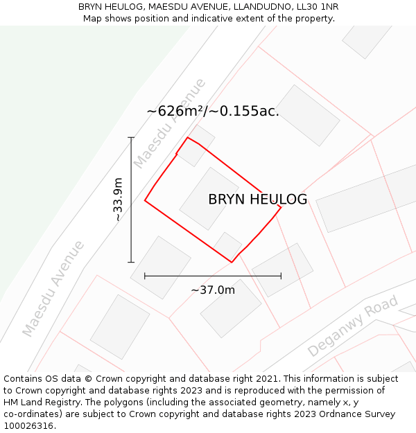 BRYN HEULOG, MAESDU AVENUE, LLANDUDNO, LL30 1NR: Plot and title map
