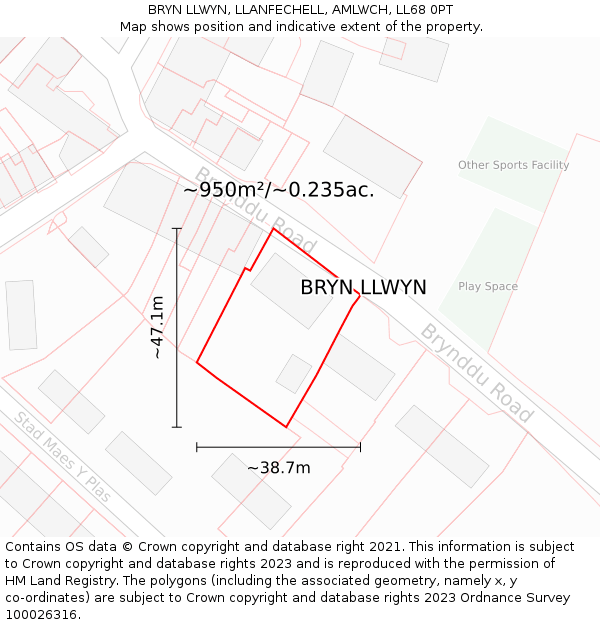 BRYN LLWYN, LLANFECHELL, AMLWCH, LL68 0PT: Plot and title map