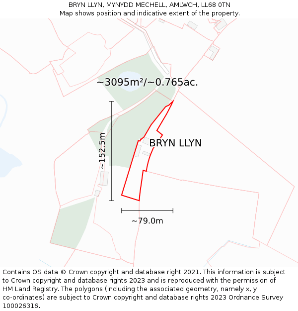 BRYN LLYN, MYNYDD MECHELL, AMLWCH, LL68 0TN: Plot and title map