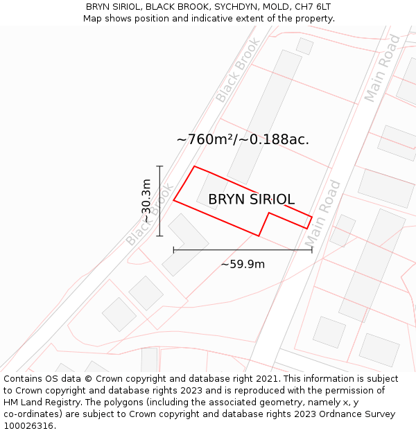 BRYN SIRIOL, BLACK BROOK, SYCHDYN, MOLD, CH7 6LT: Plot and title map