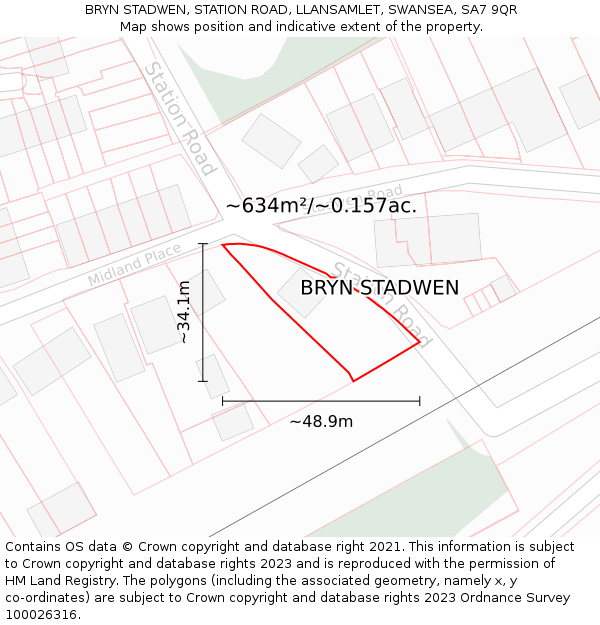 BRYN STADWEN, STATION ROAD, LLANSAMLET, SWANSEA, SA7 9QR: Plot and title map