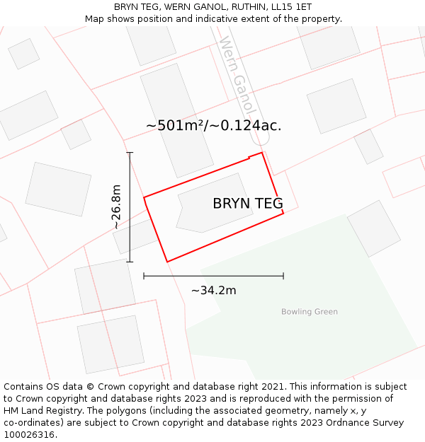 BRYN TEG, WERN GANOL, RUTHIN, LL15 1ET: Plot and title map