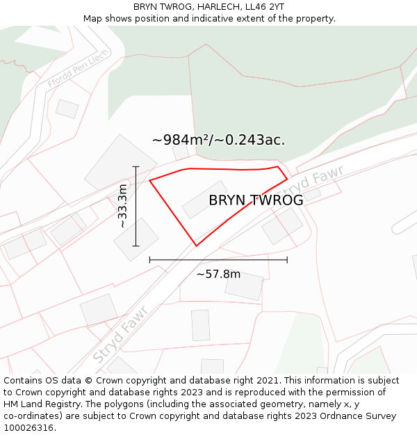 BRYN TWROG, HARLECH, LL46 2YT: Plot and title map