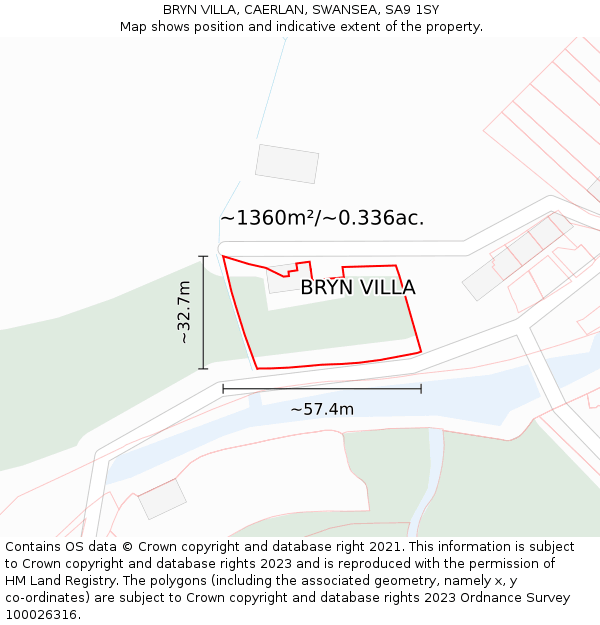 BRYN VILLA, CAERLAN, SWANSEA, SA9 1SY: Plot and title map