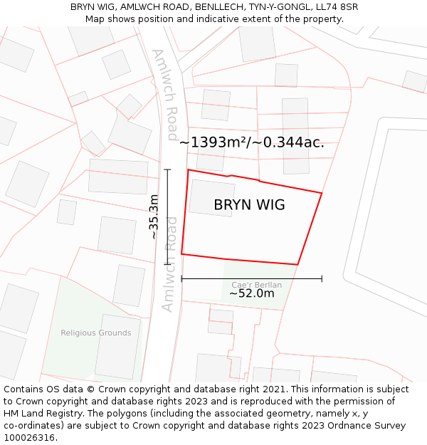 BRYN WIG, AMLWCH ROAD, BENLLECH, TYN-Y-GONGL, LL74 8SR: Plot and title map