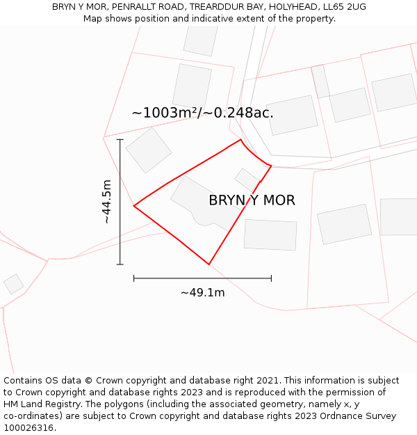 BRYN Y MOR, PENRALLT ROAD, TREARDDUR BAY, HOLYHEAD, LL65 2UG: Plot and title map