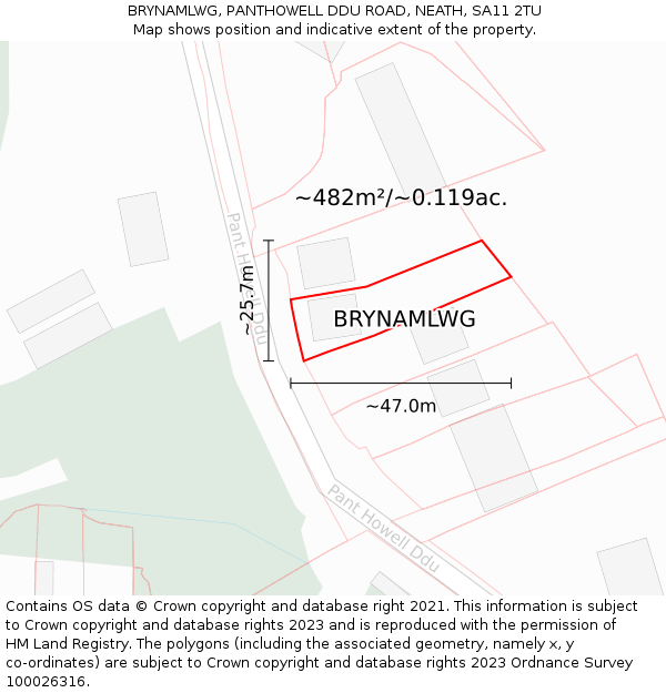 BRYNAMLWG, PANTHOWELL DDU ROAD, NEATH, SA11 2TU: Plot and title map