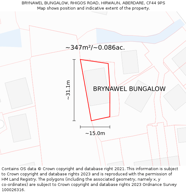 BRYNAWEL BUNGALOW, RHIGOS ROAD, HIRWAUN, ABERDARE, CF44 9PS: Plot and title map