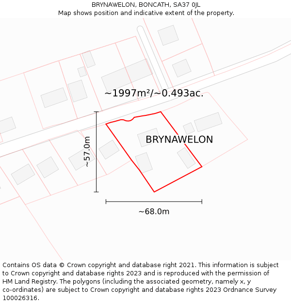 BRYNAWELON, BONCATH, SA37 0JL: Plot and title map