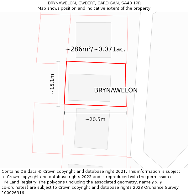 BRYNAWELON, GWBERT, CARDIGAN, SA43 1PR: Plot and title map
