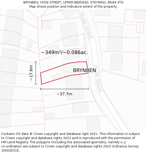BRYNBEN, HYDE STREET, UPPER BEEDING, STEYNING, BN44 3TG: Plot and title map