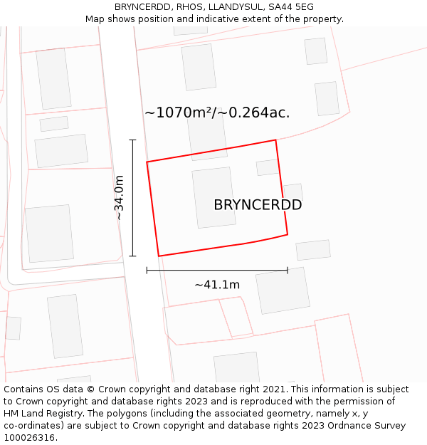 BRYNCERDD, RHOS, LLANDYSUL, SA44 5EG: Plot and title map