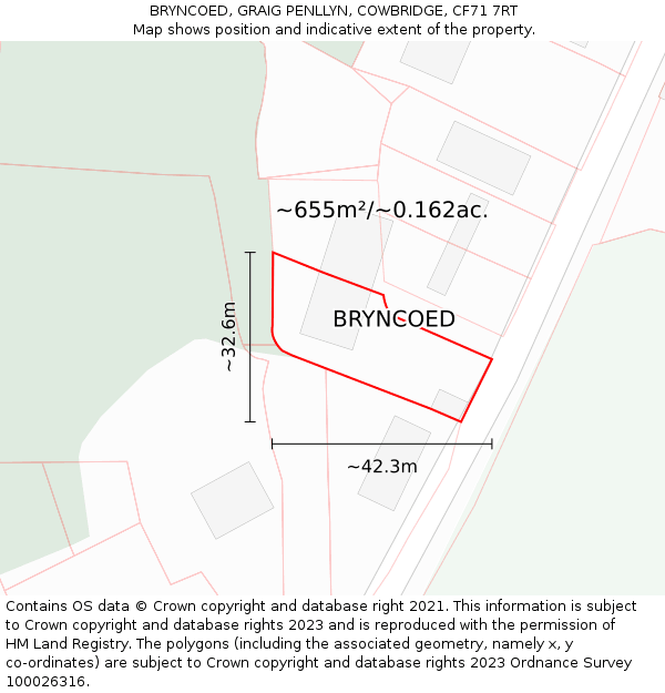 BRYNCOED, GRAIG PENLLYN, COWBRIDGE, CF71 7RT: Plot and title map