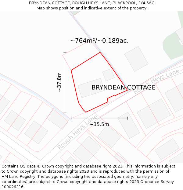 BRYNDEAN COTTAGE, ROUGH HEYS LANE, BLACKPOOL, FY4 5AG: Plot and title map
