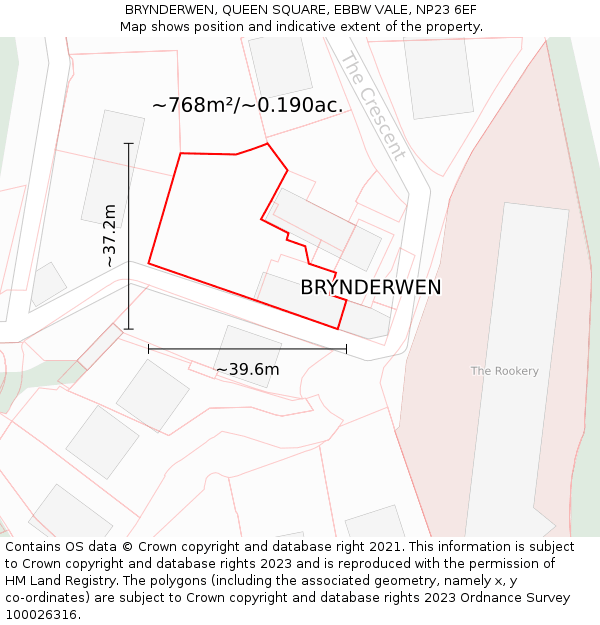 BRYNDERWEN, QUEEN SQUARE, EBBW VALE, NP23 6EF: Plot and title map