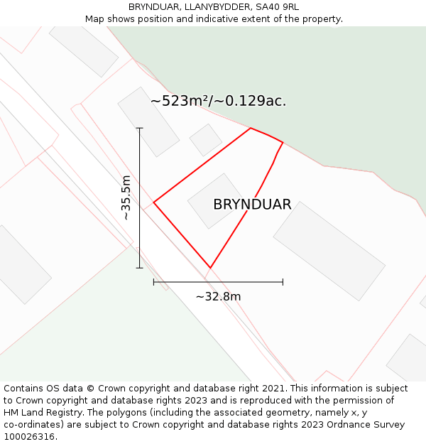 BRYNDUAR, LLANYBYDDER, SA40 9RL: Plot and title map