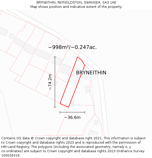 BRYNEITHIN, REYNOLDSTON, SWANSEA, SA3 1AE: Plot and title map