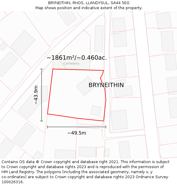 BRYNEITHIN, RHOS, LLANDYSUL, SA44 5EG: Plot and title map
