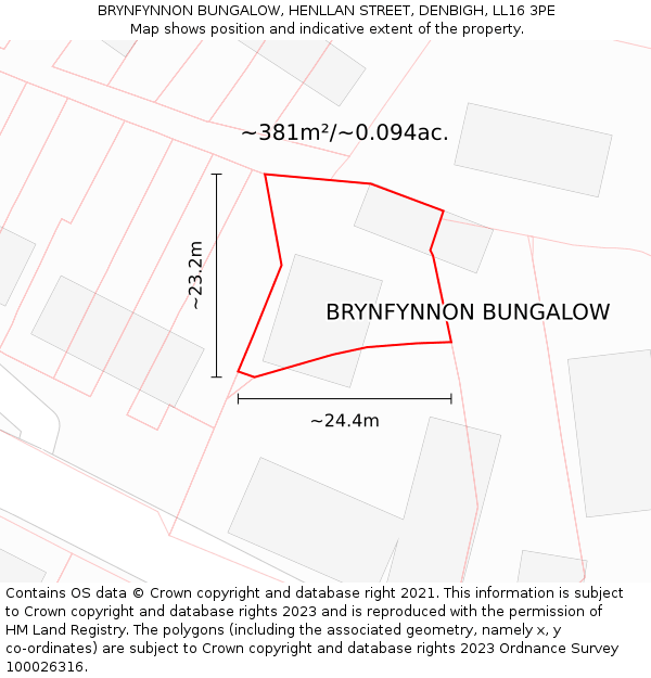 BRYNFYNNON BUNGALOW, HENLLAN STREET, DENBIGH, LL16 3PE: Plot and title map